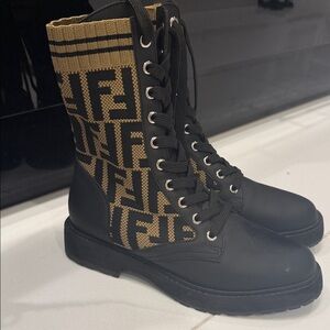 Fendi Black and Tan Combat Boots size 36